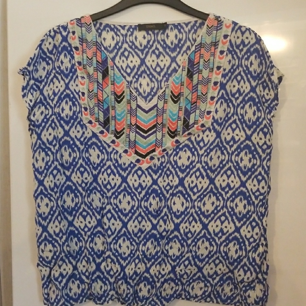 THML Embroidered cap sleeve blouse